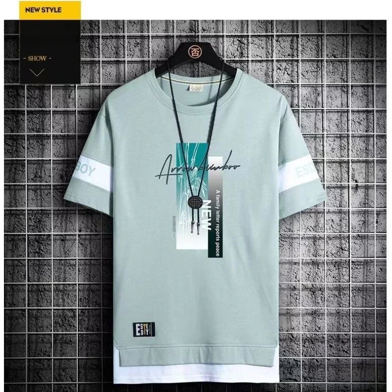 T Shirt for Men Set Summer Hot Selling Men's Short Sleeved T-shirt Casual Versatile Half Sleeved Trend Color Blocking Top Tshirt — image 5