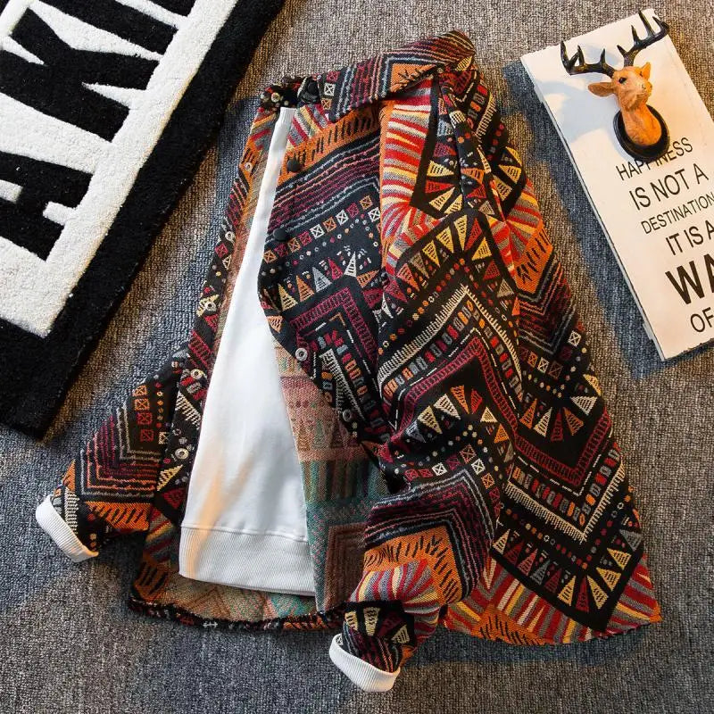 Men's high-density woven shirt men's high-end retro ethnic style long sleeved shirt trendy clothing jacket men clothing shirt — image 6