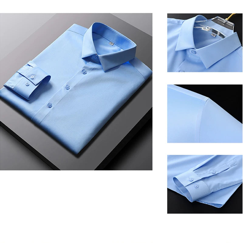Men's Casual and Fashionable Long Sleeved Solid Color Shirt Non Ironing and Wrinkle Resistant Business Top — image 14