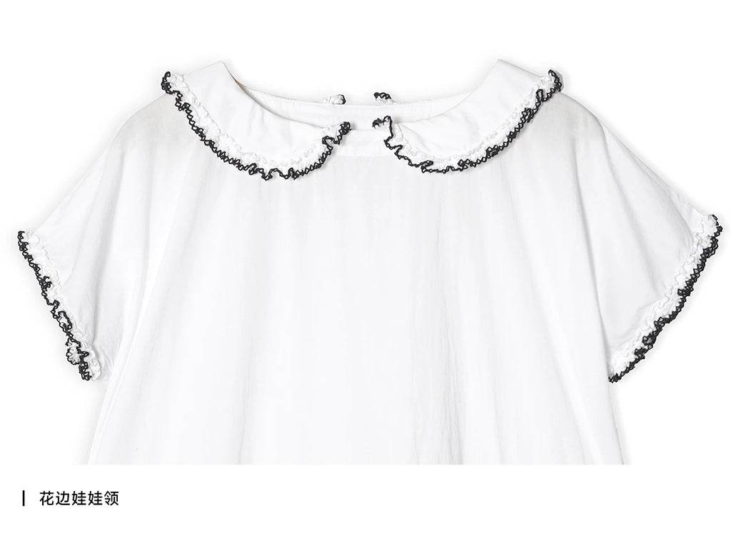 Female clothing women's dresses for woman White Peter‑Pan Collar  Ruffle Trim Loose‑Fit Flowy A‑Line Casual Midi Ladies Dress — image 14