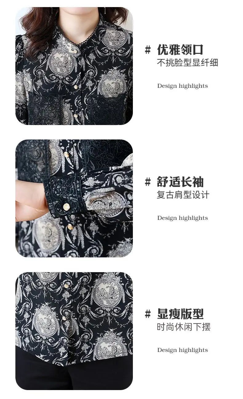 Shirts for Women in Spring Autumn New Style Printed Satin Stylish Slim Fashion Commuting Simple — image 9