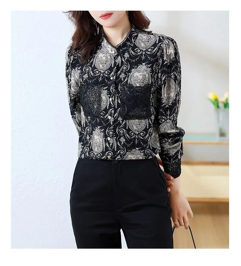 Shirts for Women in Spring Autumn New Style Printed Satin Stylish Slim Fashion Commuting Simple — image 18