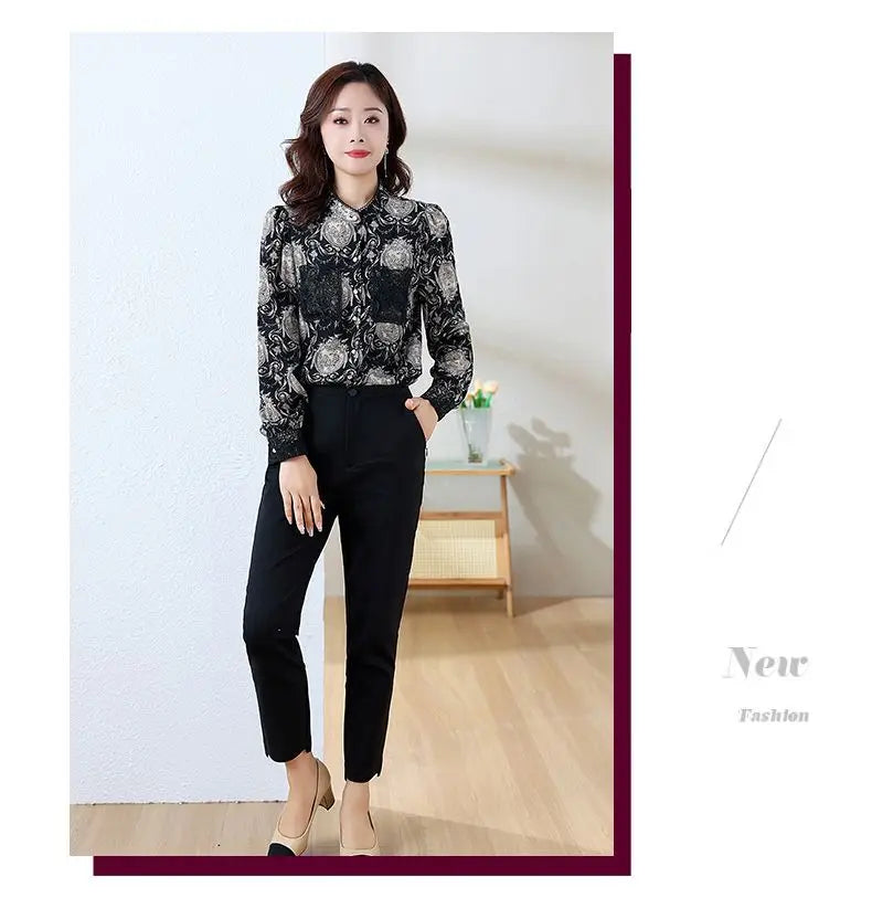 Shirts for Women in Spring Autumn New Style Printed Satin Stylish Slim Fashion Commuting Simple — image 11