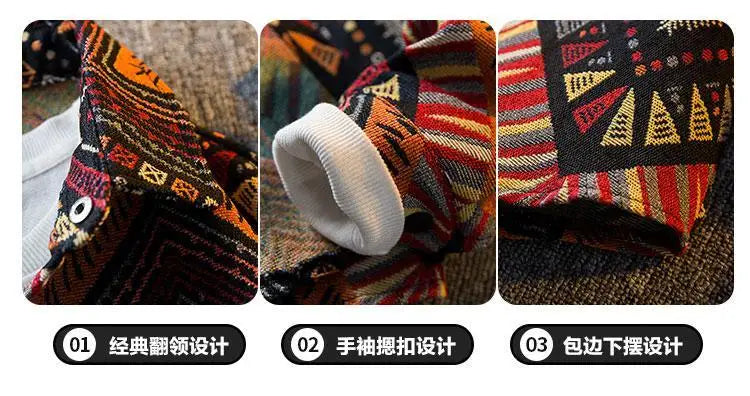 Men's high-density woven shirt men's high-end retro ethnic style long sleeved shirt trendy clothing jacket men clothing shirt — image 11