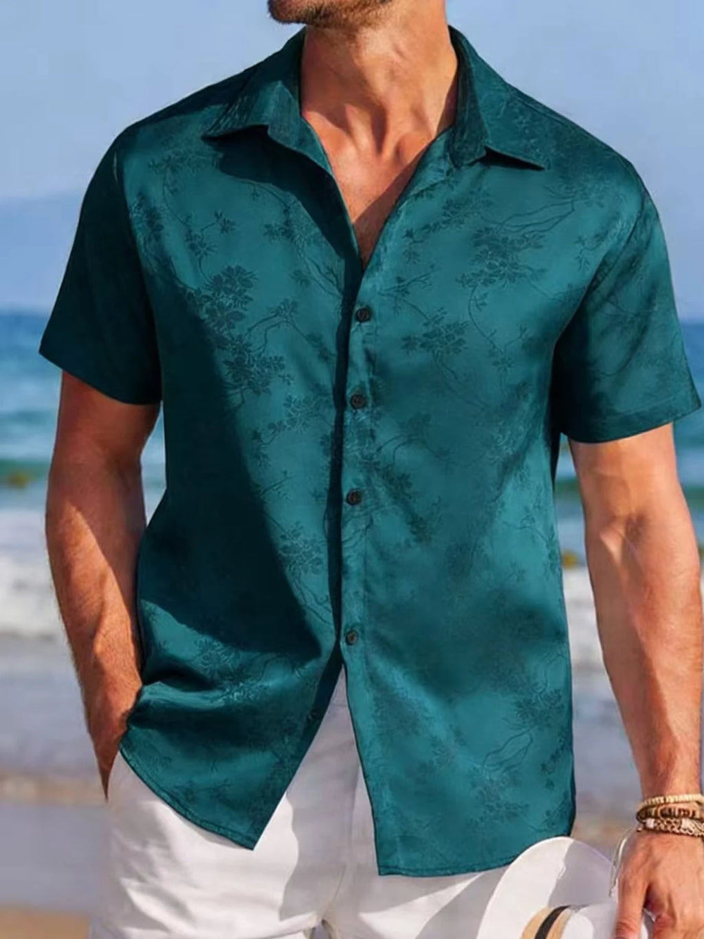 Men's Embroidered Shirt  Short Sleeve Shirt Casual Summer Beach Button Down Shirts — image 1