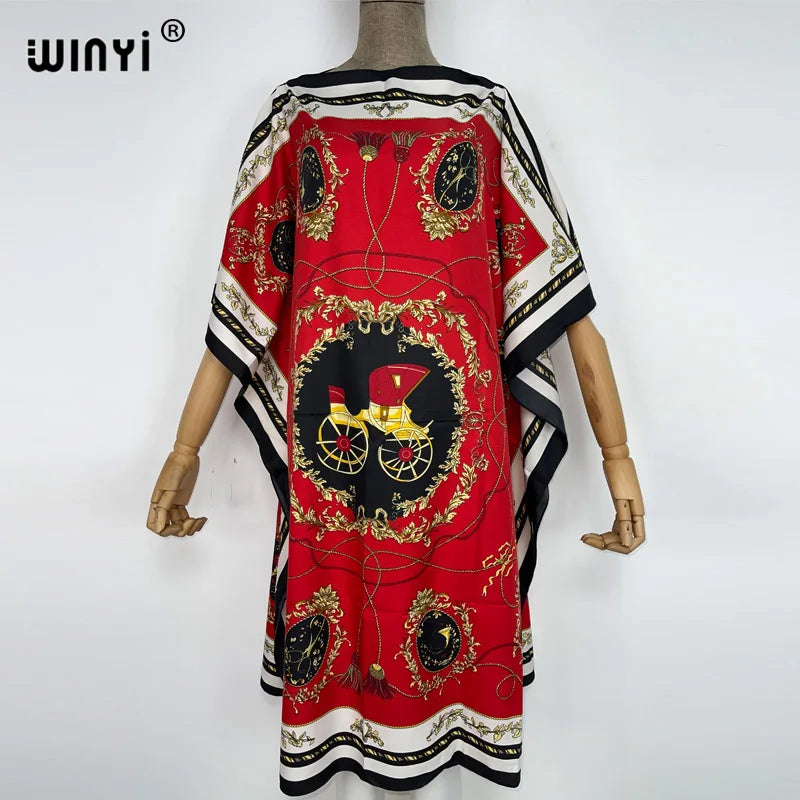Printed Dresses For Women 2022 Fashion Design Loose Dress Batwing Maxi Long Femme Vestidos Summer Autumn Party Elegant Dress — image 3