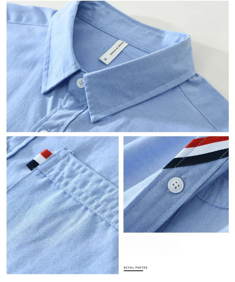 Men's 100% Cotton Short-Sleeve Shirt – Classic Turn-Down Collar, Slim Fit with Chest Pocket & Striped Detail — image 10