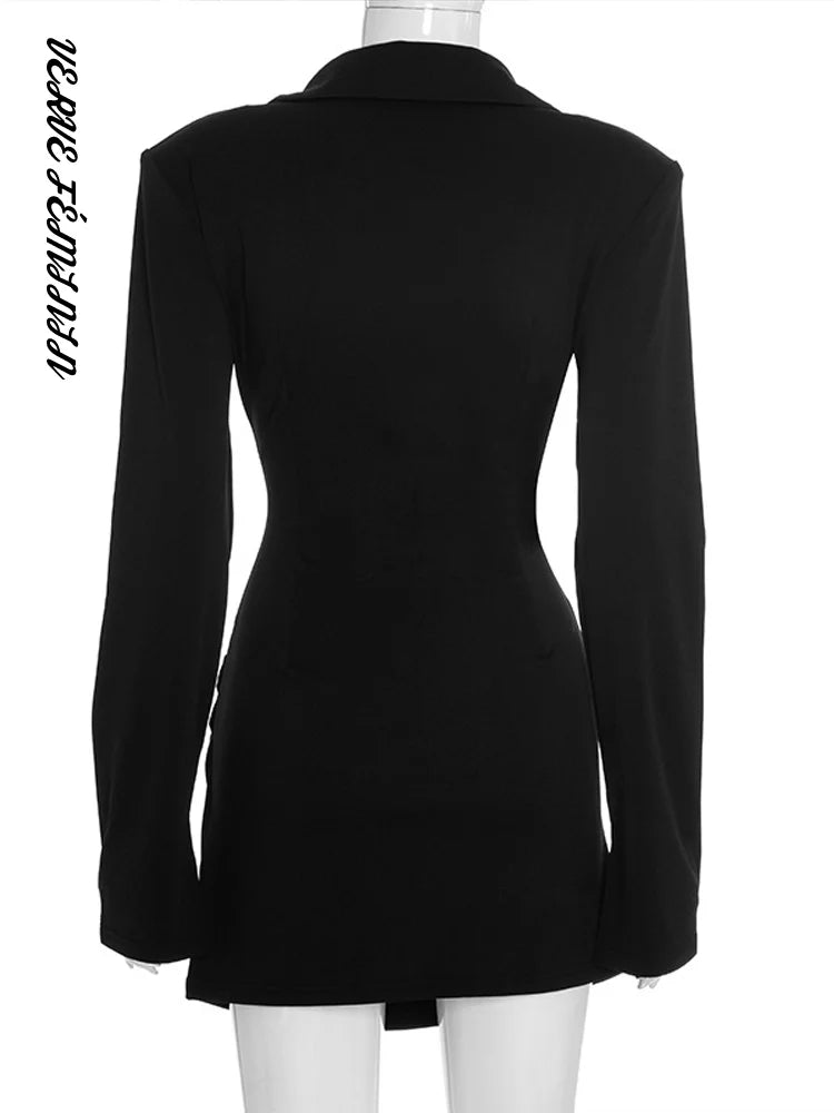 Women's Evening Dresses Deep V-neck Short Pleat Bodycon Dress Autumn 2025 Female Lapel Long Sleeves Waist Cinching New Partywear — image 2