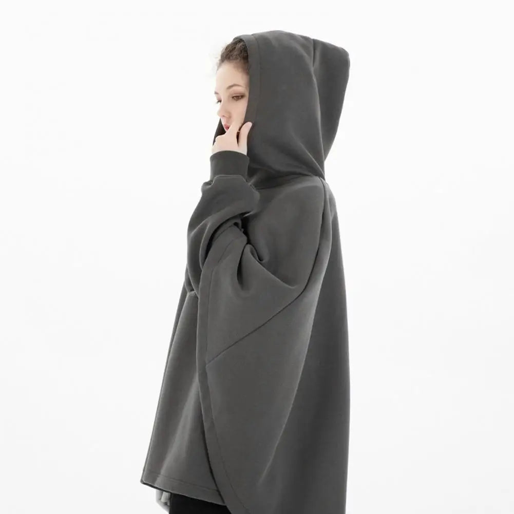 Men Hoodie Fake Two-piece Poncho Multi-Layered Irregular Mechanical Style Hoodie High Collar Batwing Sleeve Street Wear Hoodie — image 19