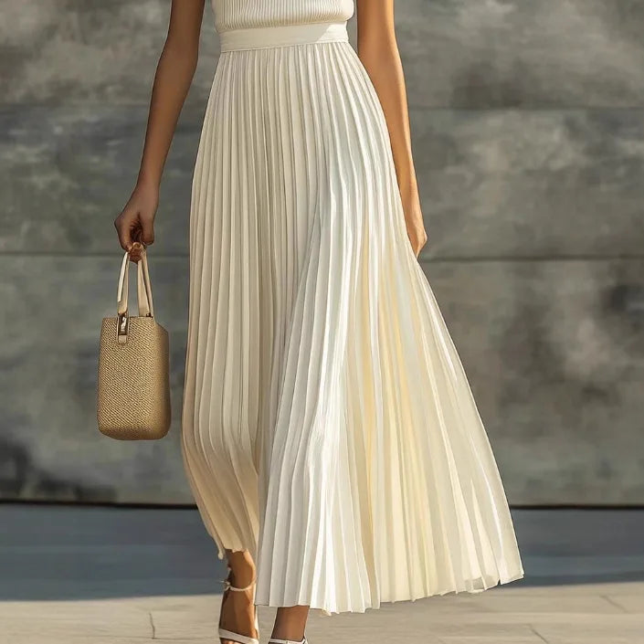 Women Dresses 2026 elegant casual comfortable cream-colored chiffon sleeveless pleated long dress women's clothing vestidoes — image 3