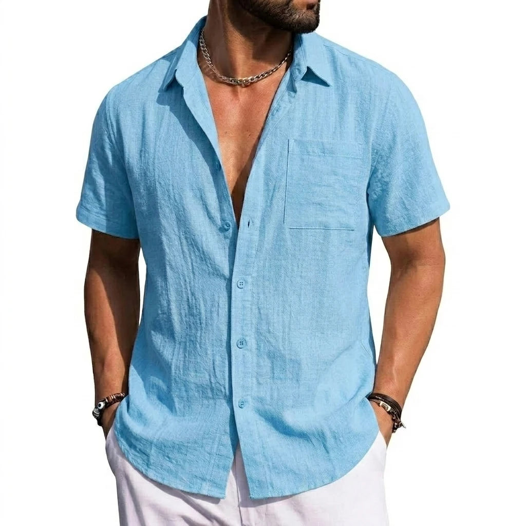 Men's Linen Shirts Short Sleeve Casual Shirts Button Down Shirt for Men Summer Beach Wedding Shirt Solid Color Hawaiian Shirt — image 4