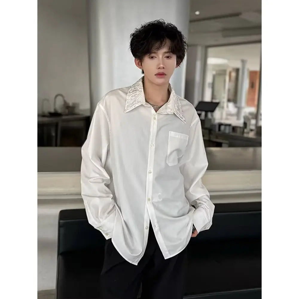 Men's Satin Shirt with Embellished Collar — image 5