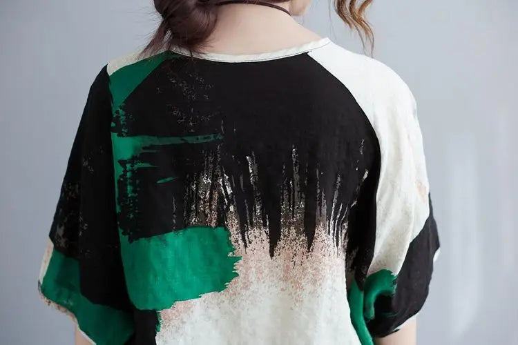 Women Clothing 2025 New Summer Clothing New Style Retro Loose Cotton Linen Short-sleeved T-shirt Top — image 18