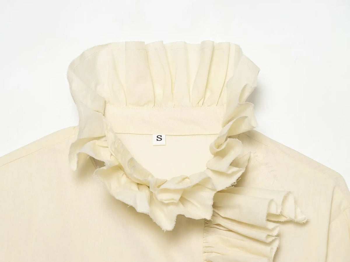 Women Elegant Vintage White Shirts Spring Summer Female Ruffles Stand Blouses Top Lady Korean Long Sleeve High Street Casual Top — image 9