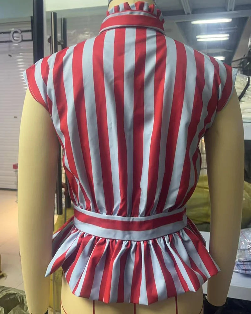 Women's Shirt 2026 New Summer Fitted Waist Bowknot Sleeveless Striped Shirt for Women Elegant Chic Personality Ladies Shirt — image 14