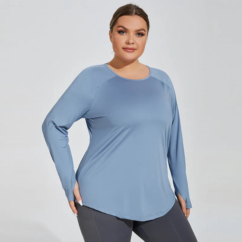 Plus Size Yoga Clothes Women 2025 Long Sleeve Sportswear Woman Gym Running Blouses Sports Tops Fitness T-shirt Workout Clothing — image 2