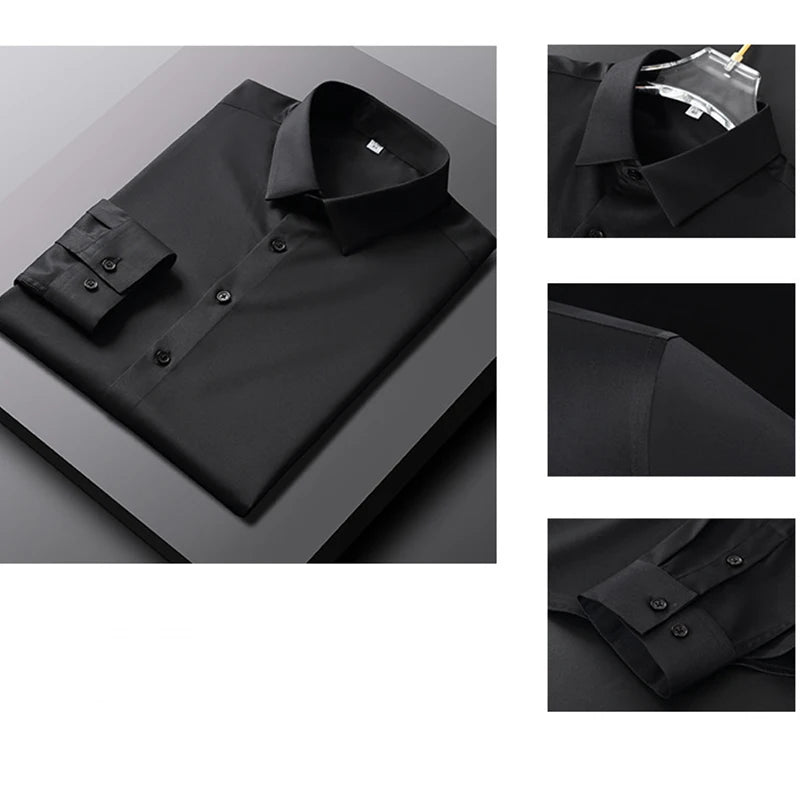 Men's Casual and Fashionable Long Sleeved Solid Color Shirt Non Ironing and Wrinkle Resistant Business Top — image 15