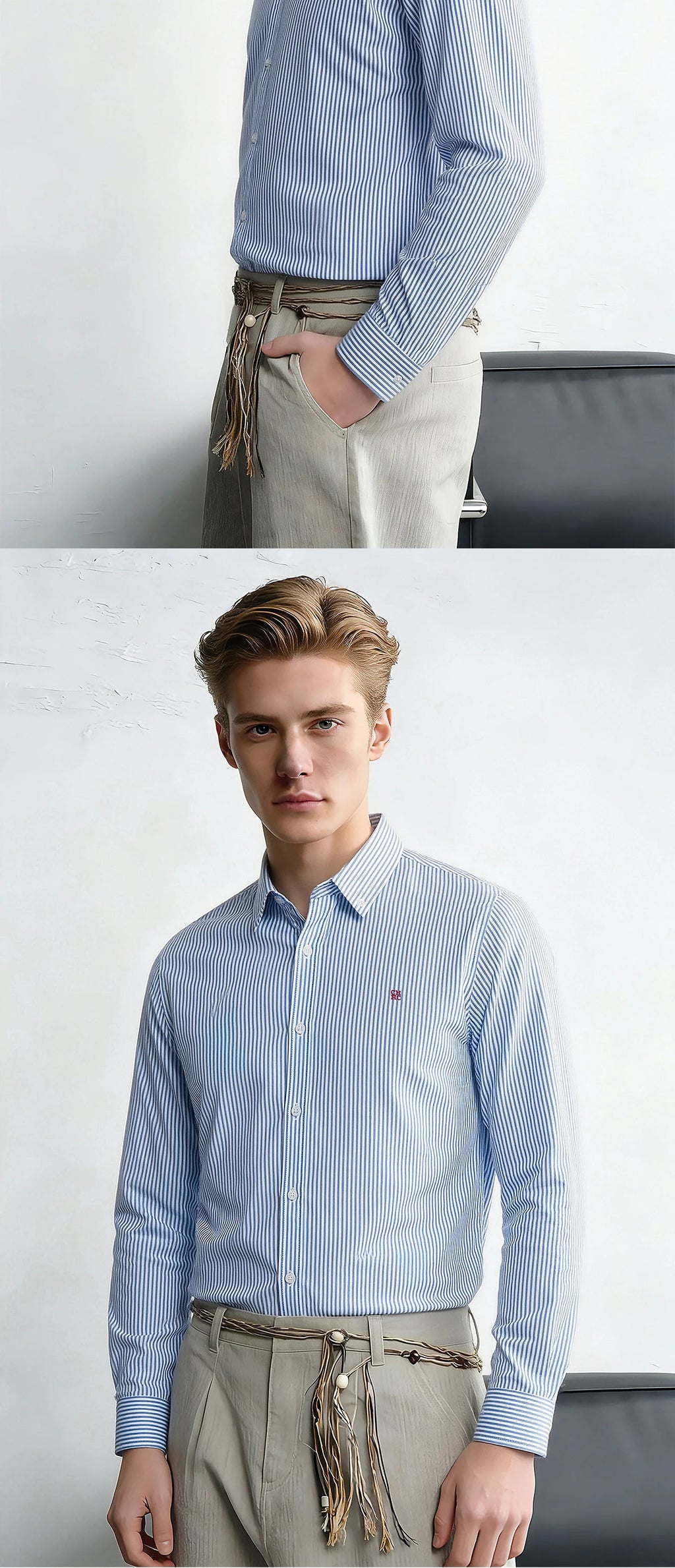 Men's Shirt New Versatile Commuting Casual Striped Design Men's Long Sleeved Shirt — image 15