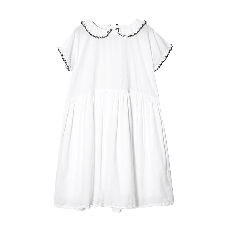 Female clothing women's dresses for woman White Peter‑Pan Collar  Ruffle Trim Loose‑Fit Flowy A‑Line Casual Midi Ladies Dress — image 7