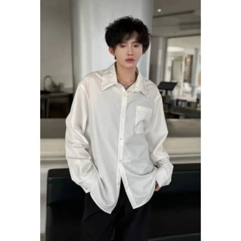 Men's Satin Shirt with Embellished Collar — image 1
