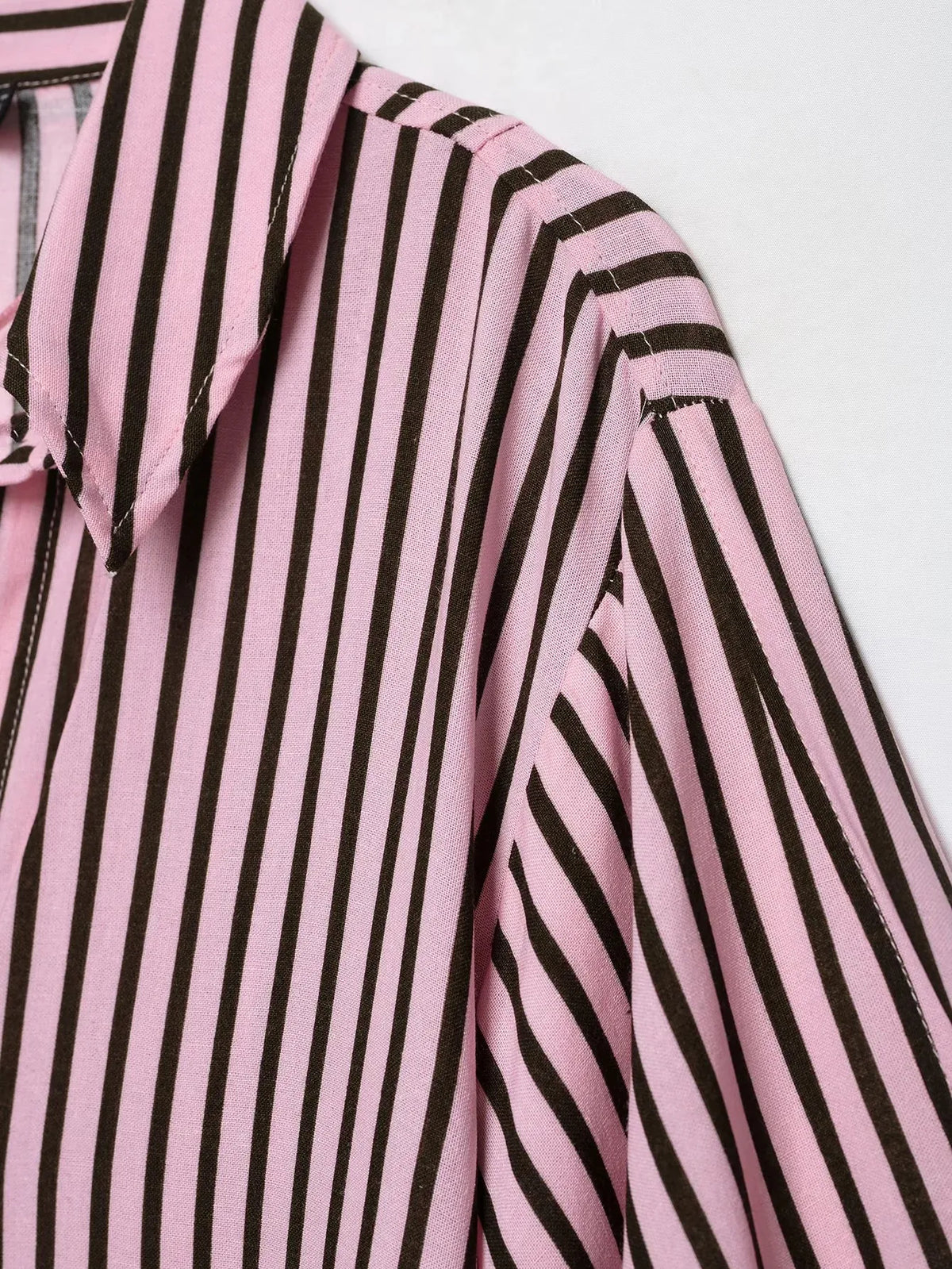 Women Striped Shirts For Women Vintage Elegant Puff Sleeve Summer New High Street Clothes Leisure Single-breasted Lapel Blouse — image 13