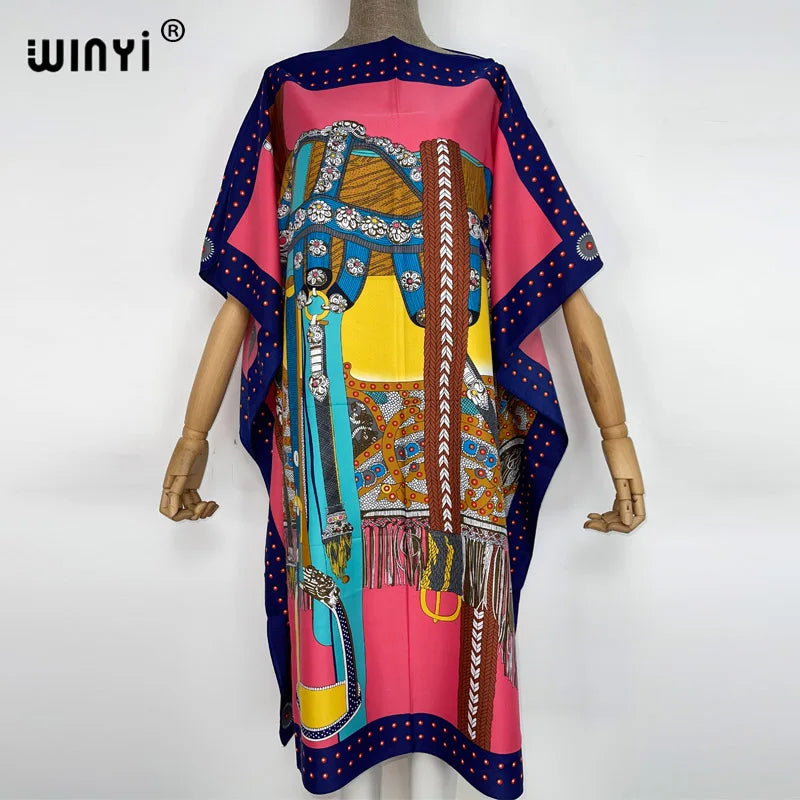 Printed Dresses For Women 2022 Fashion Design Loose Dress Batwing Maxi Long Femme Vestidos Summer Autumn Party Elegant Dress — image 1
