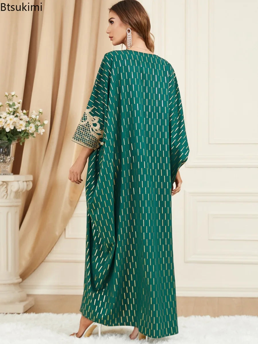Muslim Dresses Women Elegant Long Robe Middle East Dubai Loose Abaya Bat Sleeve V-neck Tassel Evening Dress Femme Party Vestidos — image 6