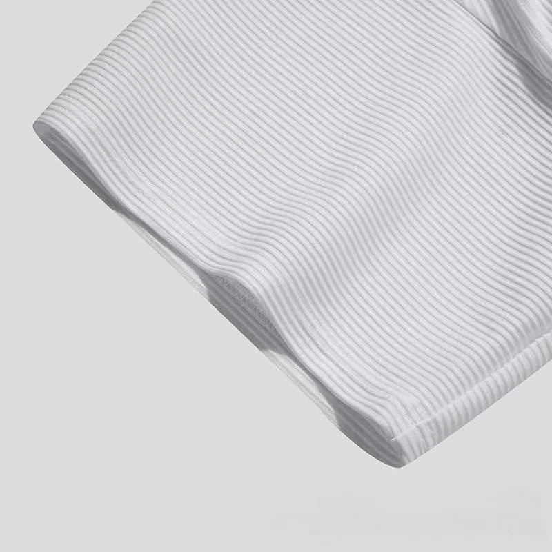 New Men Shirts Short Sleeve Turn-down Collar Casual Tops Spring Summer Fashion Solid Rib Loose Shirt For Men Clothing Streetwear — image 6