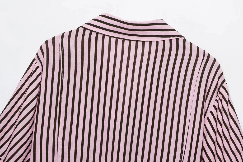 Women Striped Shirts For Women Vintage Elegant Puff Sleeve Summer New High Street Clothes Leisure Single-breasted Lapel Blouse — image 17