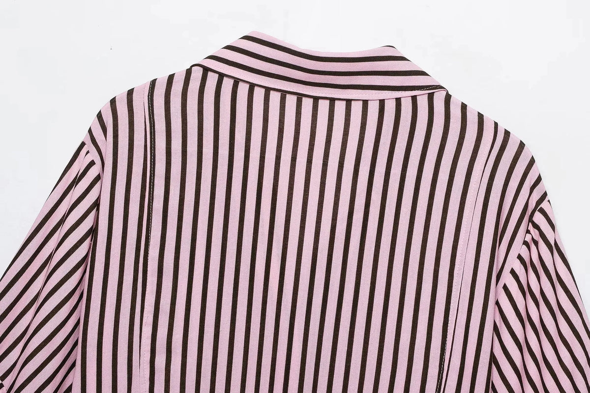 Women Striped Shirts For Women Vintage Elegant Puff Sleeve Summer New High Street Clothes Leisure Single-breasted Lapel Blouse — image 17
