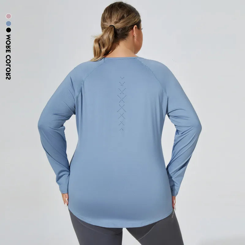Plus Size Yoga Clothes Women 2025 Long Sleeve Sportswear Woman Gym Running Blouses Sports Tops Fitness T-shirt Workout Clothing — image 1