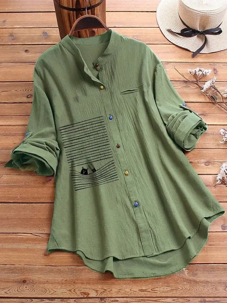 Plus Size In-Stock Best-Seller Simple Tops New Chic Printing Shirt Versatile Stand Collar Colorful Breathable Office Clothing — image 8