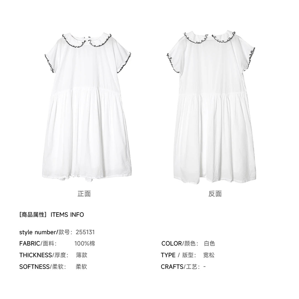 Female clothing women's dresses for woman White Peter‑Pan Collar  Ruffle Trim Loose‑Fit Flowy A‑Line Casual Midi Ladies Dress — image 13