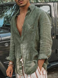 Men's casual fashion solid color thin long-sleeved shirt, lapel cardigan, suitable for outdoor activities — image 1