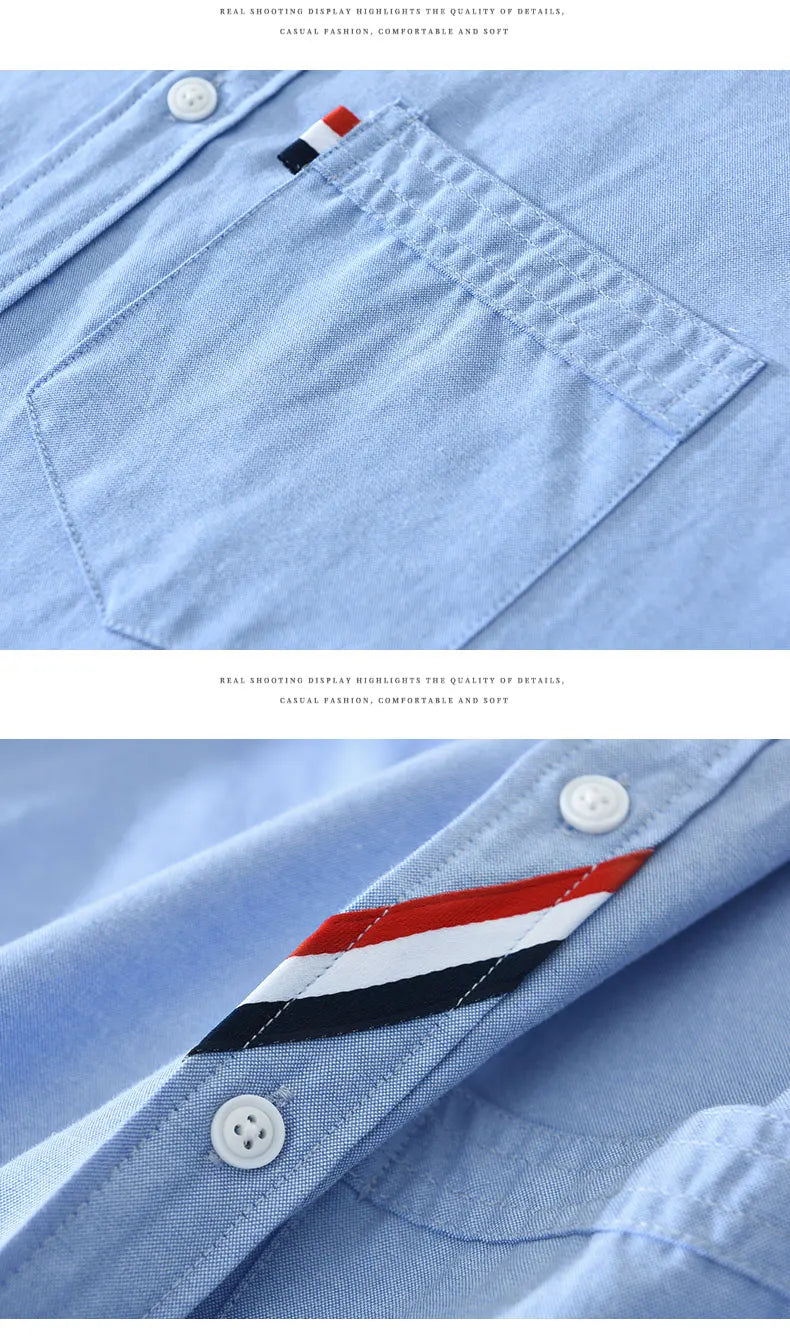 Men's 100% Cotton Short-Sleeve Shirt – Classic Turn-Down Collar, Slim Fit with Chest Pocket & Striped Detail — image 16