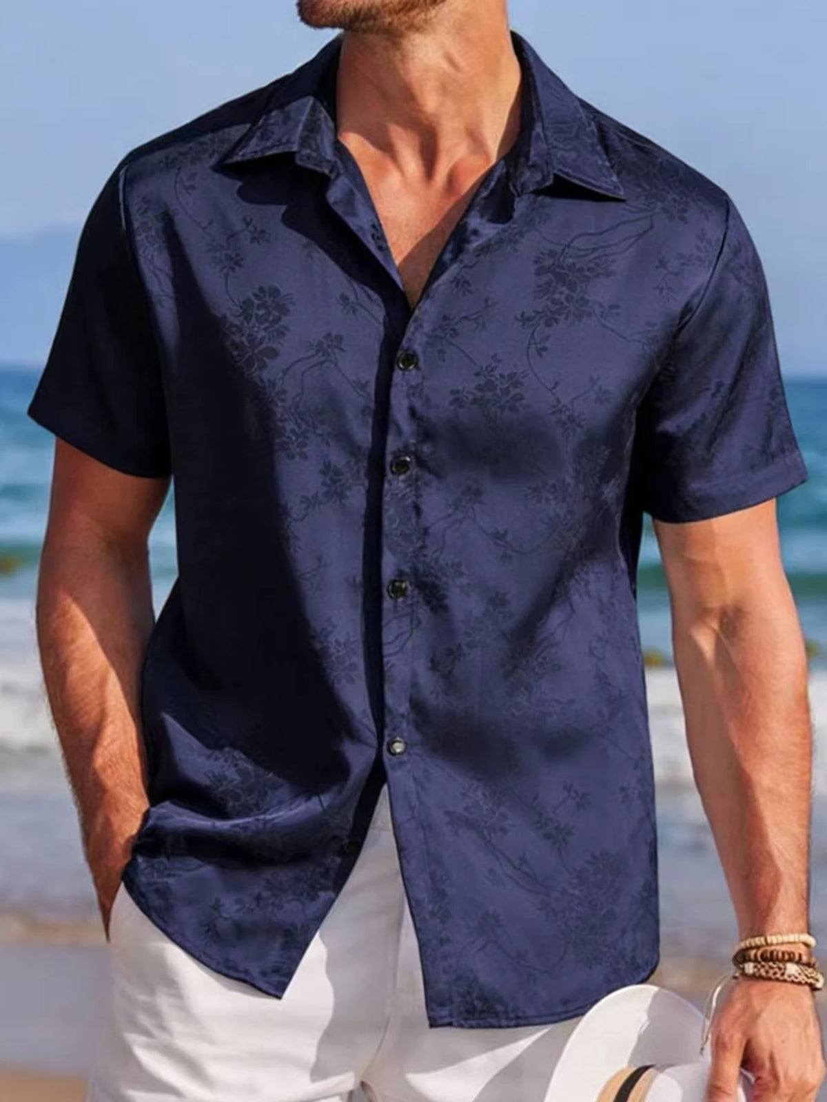 Men's Embroidered Shirt  Short Sleeve Shirt Casual Summer Beach Button Down Shirts — image 8