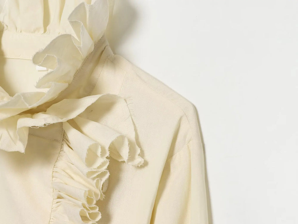 Women Elegant Vintage White Shirts Spring Summer Female Ruffles Stand Blouses Top Lady Korean Long Sleeve High Street Casual Top — image 10