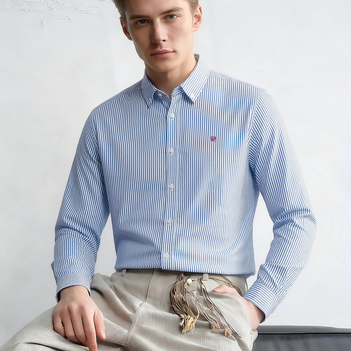 Men's Shirt New Versatile Commuting Casual Striped Design Men's Long Sleeved Shirt — image 1