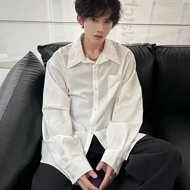 Men's Satin Shirt with Embellished Collar — image 4