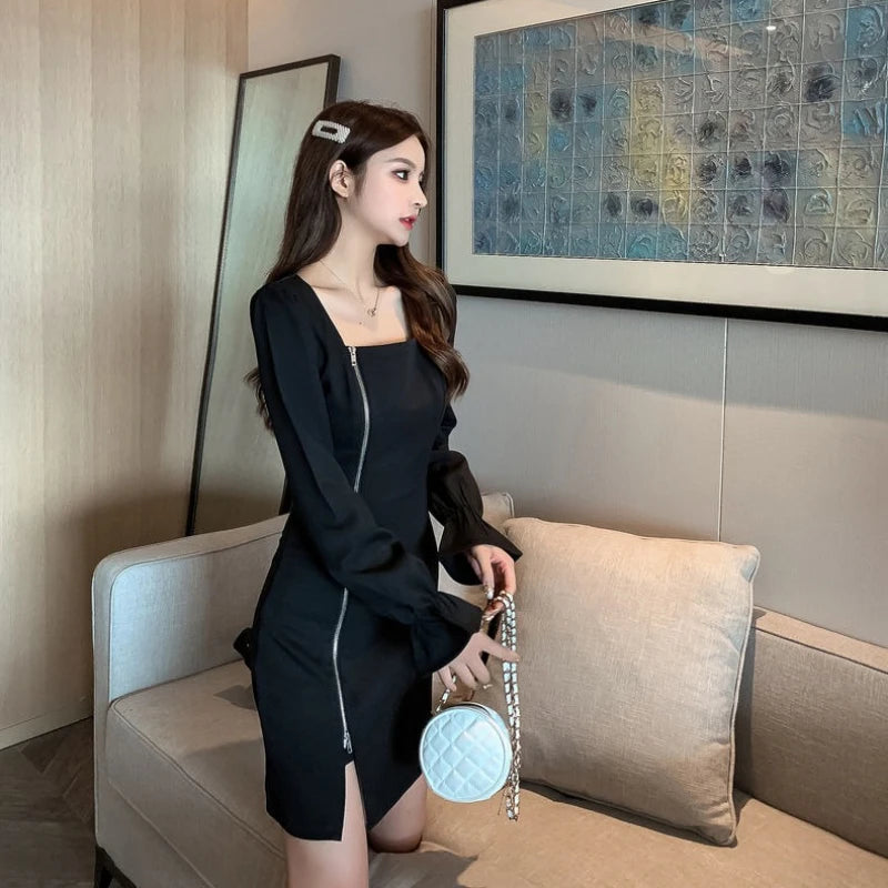Plus Size Dresses For Women Casual Youth On Sale Clearance Korean Style Elegant Party Luxury Hot Woman Long Sleeve Dress Zipper — image 6