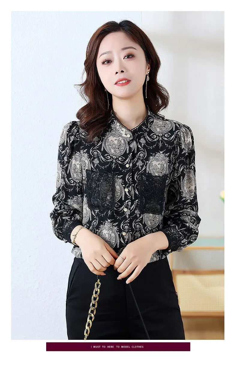 Shirts for Women in Spring Autumn New Style Printed Satin Stylish Slim Fashion Commuting Simple — image 16