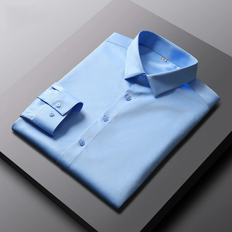 Men's Casual and Fashionable Long Sleeved Solid Color Shirt Non Ironing and Wrinkle Resistant Business Top — image 16