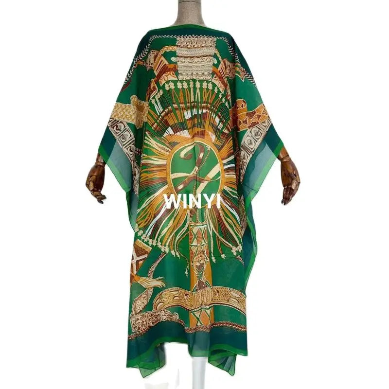 Printed Dresses For Women 2021 Fashion Design Loose Dress Batwing Maxi Long Femme Vestidos Summer Autumn Party Elegant Dress — image 5