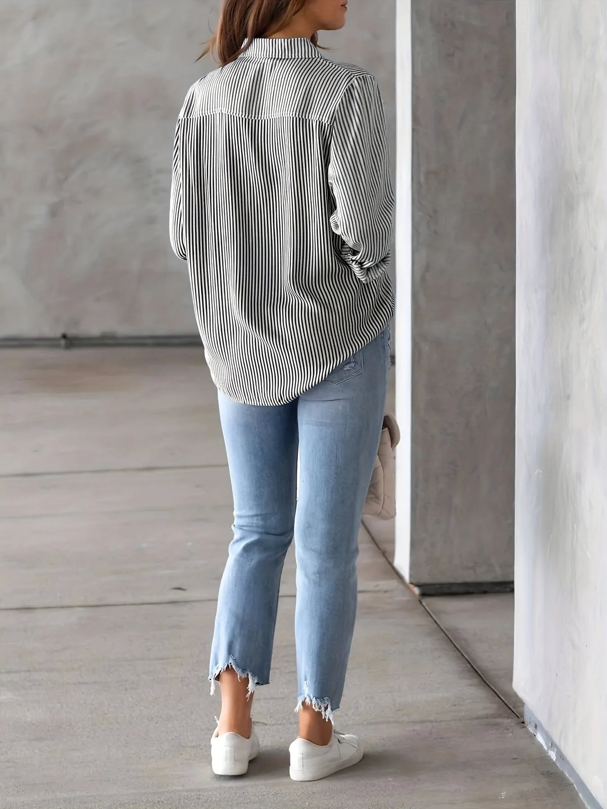 Women's Plus Size Shirt - Fashionable, Elegant, Commuter Bestseller, Classic Striped Top, Loose and Casual Long Sleeve Shirt — image 5