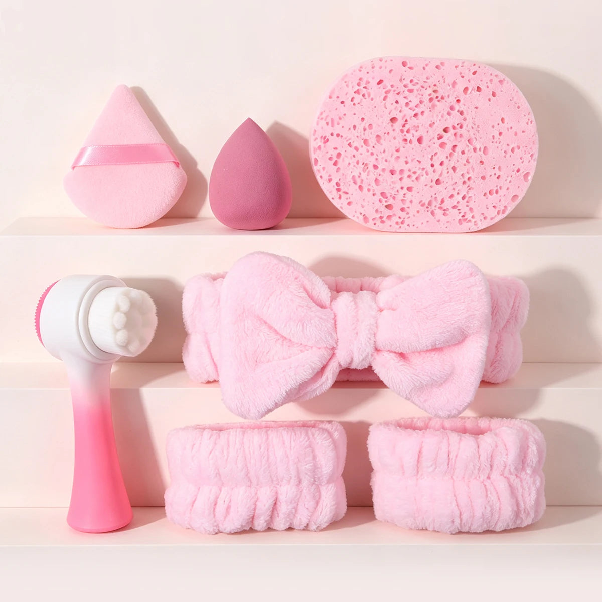 Skincare Spa Set, Facial Cleansing Brush, Bow Headband, Wristbands, Makeup Puff & Cleansing Sponge for Face Washing Makeup Appli — image 1