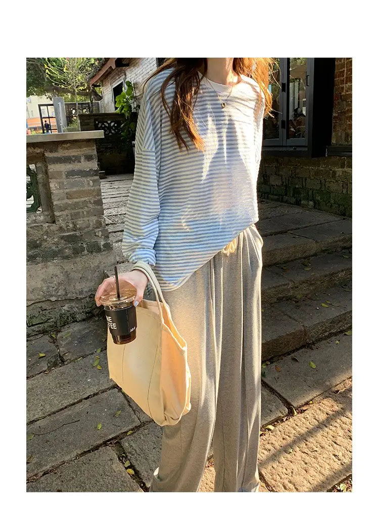 Women's Clothing  Casual T Shirt Summer 2025 Long-sleeved Fashion Korean Style Loose Striped Sunscreen Casual T Shirt — image 9