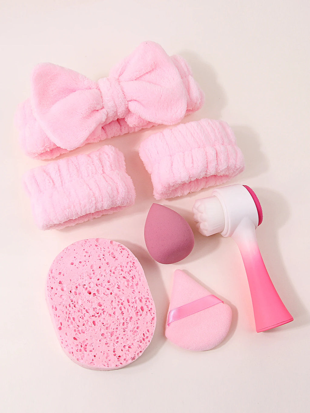 Skincare Spa Set, Facial Cleansing Brush, Bow Headband, Wristbands, Makeup Puff & Cleansing Sponge for Face Washing Makeup Appli — image 3
