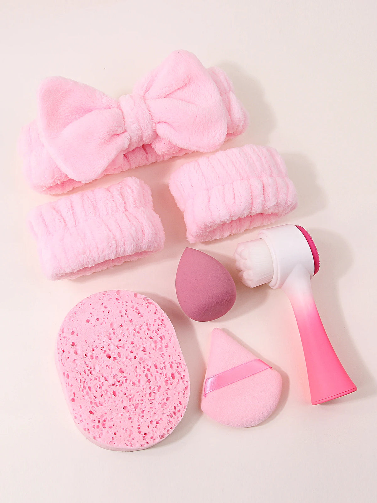 Skincare Spa Set, Facial Cleansing Brush, Bow Headband, Wristbands, Makeup Puff & Cleansing Sponge for Face Washing Makeup Appli — image 3