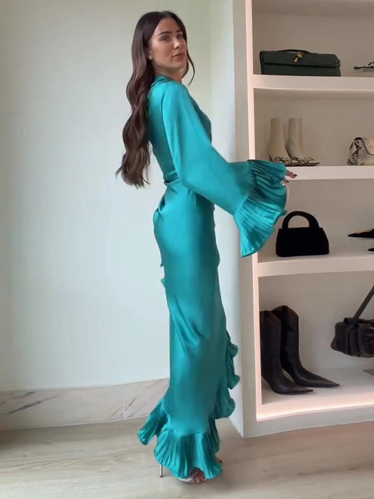 Women's Dresses Elegant Party Dress Satin One-Shoulder Ruffled Midi Dress Sexy Elegant Formal Gown Woman Clothes New Outerwear — image 4