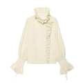 Women Elegant Vintage White Shirts Spring Summer Female Ruffles Stand Blouses Top Lady Korean Long Sleeve High Street Casual Top — image 2